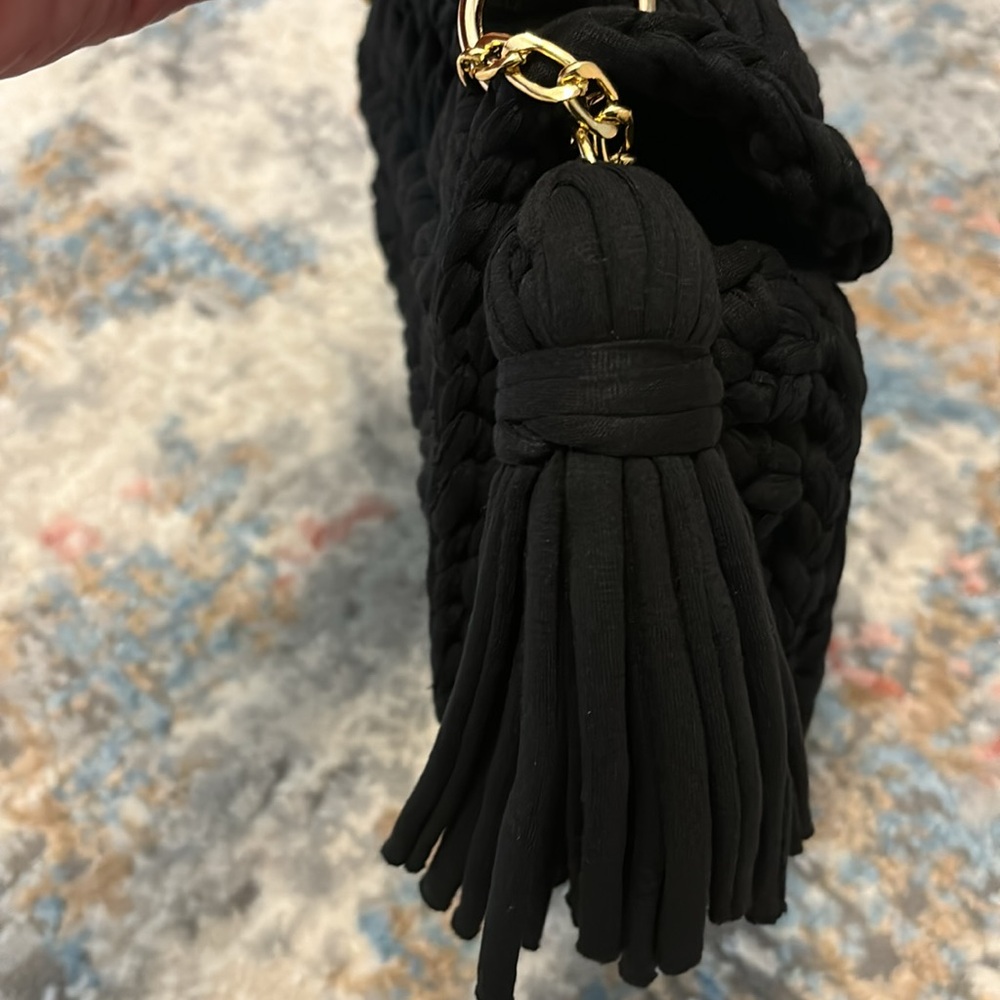 Handbag Handmade Crossbody Woven Purse NEW Black With Gold Crossbody Chain - Picture 9 of 9